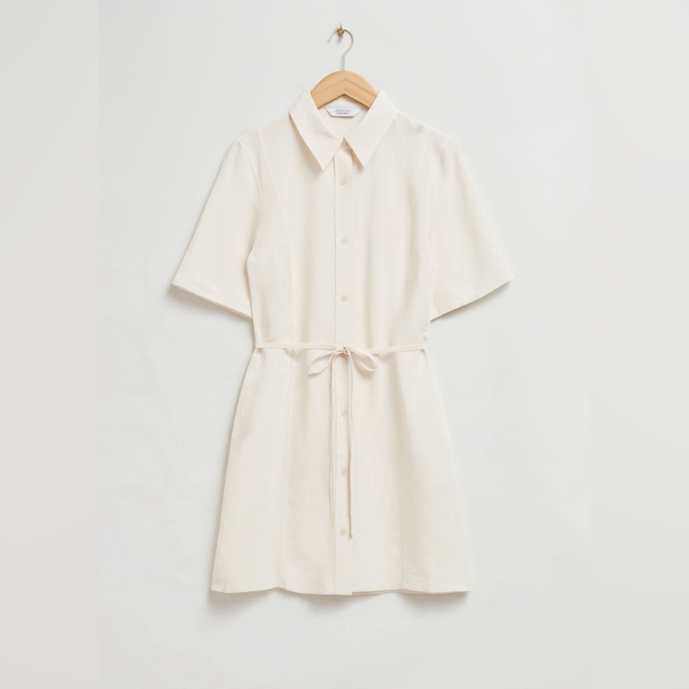 & Other Stories Linen Blend Ivory Shirt Dress